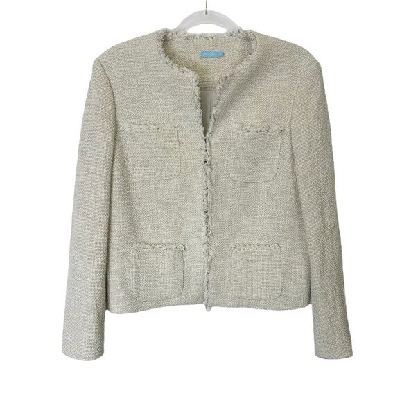 J McLaughlin Tweed Jacket Womens Size Medium Ivory Beige Business Casual - Picture 1 of 10